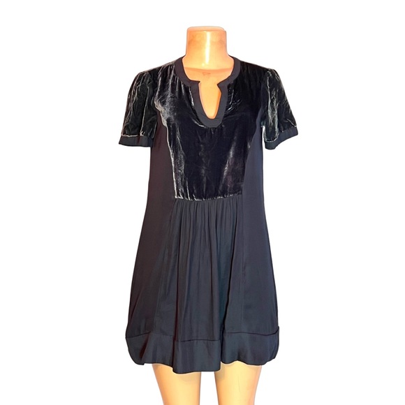 MAEVE ANTHROPOLOGY TEAL VELVET & VISCOSE SHORT SLEEVE TUNIC DRESD SZ XS - Picture 2 of 5